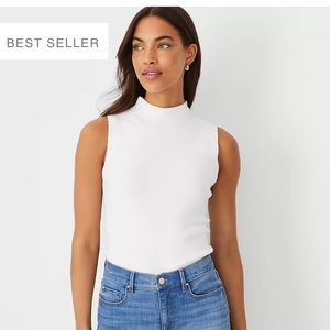 Ann Taylor Mock Neck White Sweater Top, Size XSP